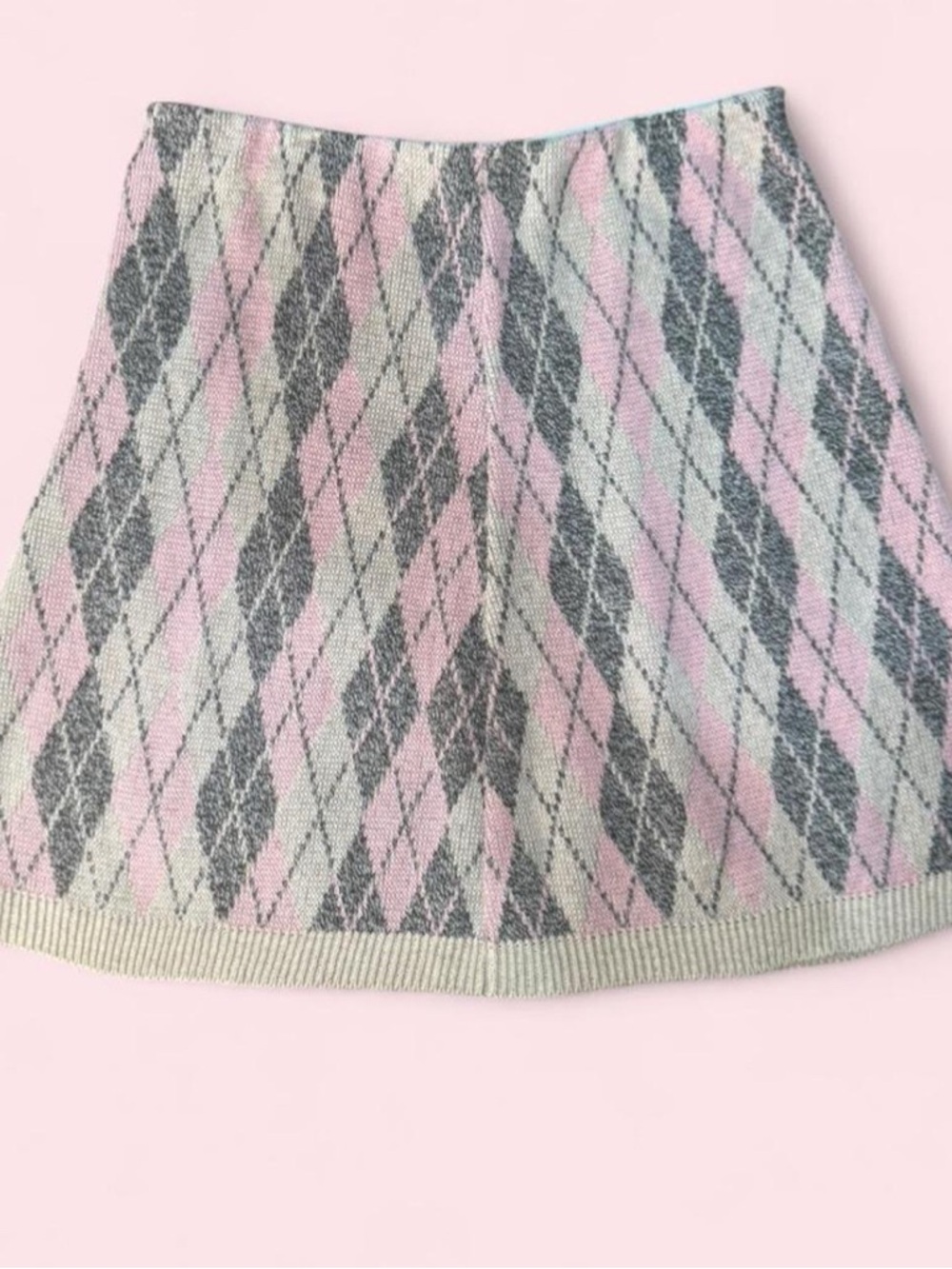 Pastel Argyle Knit Mini Skirt in Pink and Gray